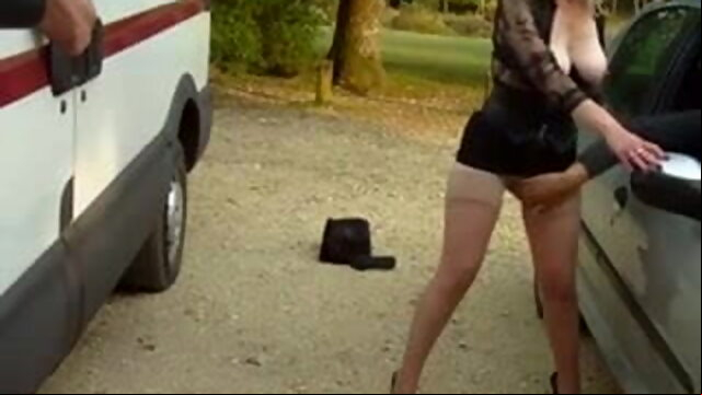 Dogging bitch blonde public nudity group sex